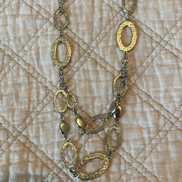 White House Black Market Silver Tone Double Strand Necklace - Picture 2 of 2